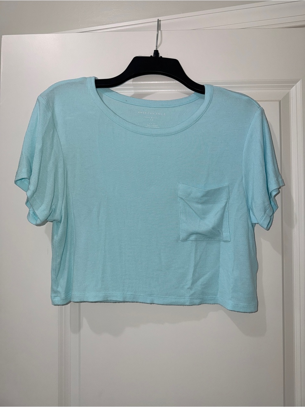 American Eagle Outfitters Light Aqua Cropped Pocket Tee
